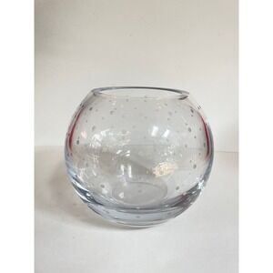 Clear Glass Kate Spasde Larabee Dot Rose Bowl Vase Etched Bubble Vase 8x9" HEAVY